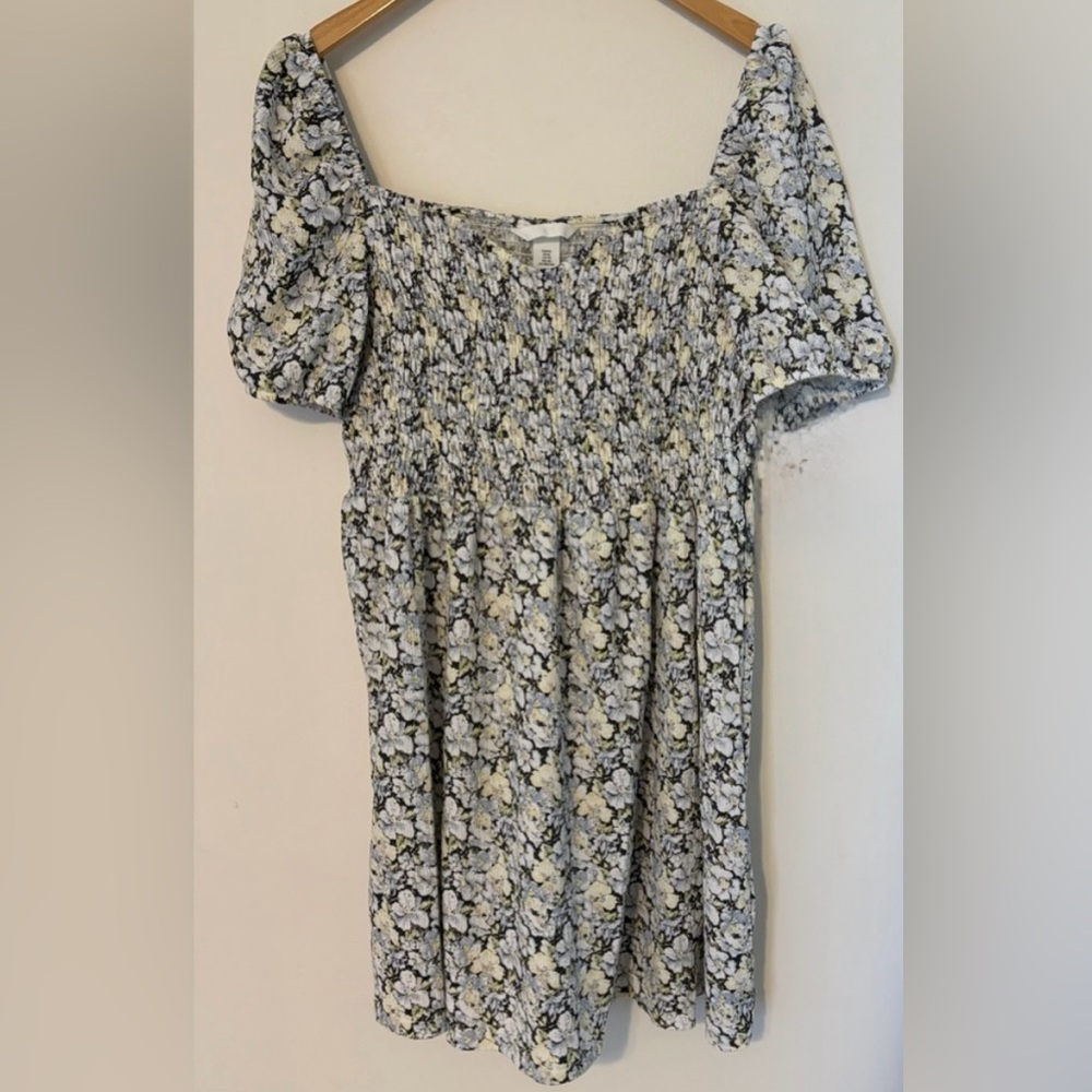 H&M Blue and White Puff Sleeve Dress Size XL - Picture 2 of 10